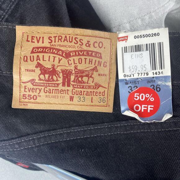 VTG 90's Levis 550 Jeans  Zip Mens 33 x36 Relaxed Fit Classic‎ Black Y2K NWT - Picture 3 of 13